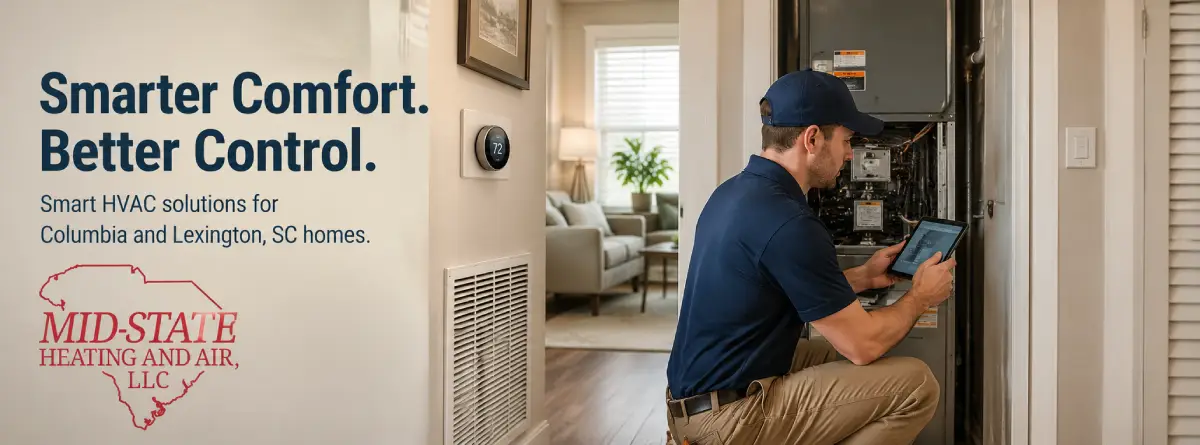 HVAC technician checking smart home comfort equipment