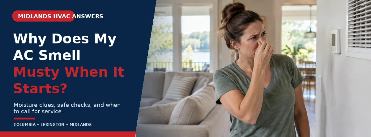 Homeowner noticing a musty odor coming from an air conditioning vent when the system starts