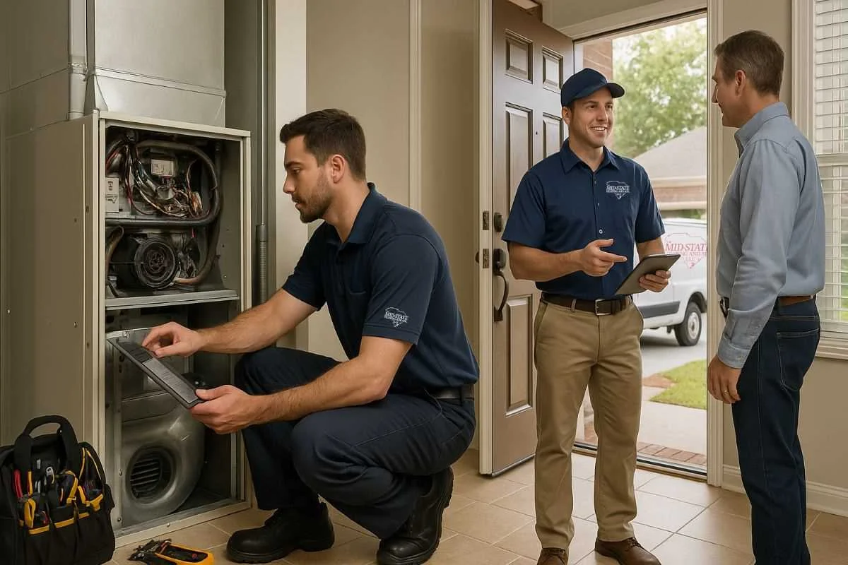 Whole-Home Dehumidifier Installation HVAC technician helping with whole-home dehumidifier installation in Columbia SC